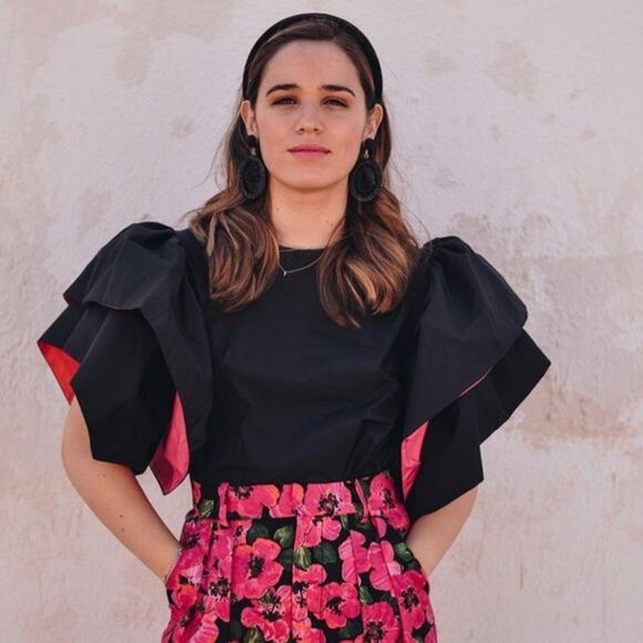 Zara Bloggers Favorite Ruffle Voluminous Sleeve Blouse Top Black Size Small - Picture 3 of 10